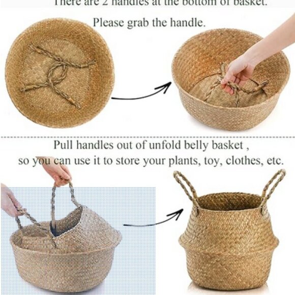 🍉2/40🍉New BOHO Small Woven Seagrass Basket Handmade Natural Wicker Basket - Picture 9 of 16